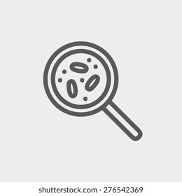 Microorganisms under magnifier icon thin line for web and mobile, modern minimalistic flat design. Vector dark grey icon on light grey background.