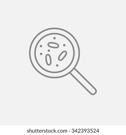 Microorganisms under magnifier line icon for web, mobile and infographics. Vector dark grey icon isolated on light grey background.