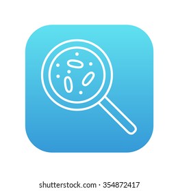 Microorganisms under magnifier line icon for web, mobile and infographics. Vector white icon on the blue gradient square with rounded corners isolated on white background.