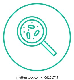 Microorganisms under magnifier line icon.