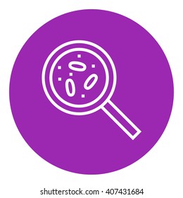 Microorganisms under magnifier line icon.