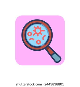 Microorganisms under magnifier thin line icon. Virus, glass, bacteria outline sign. Healthcare and virology concept. Vector illustration symbol element for web design and apps