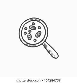 Microorganisms under magnifier vector sketch icon isolated on background. Hand drawn Microorganisms under magnifier icon. Microorganisms under magnifier sketch icon for infographic, website or app.