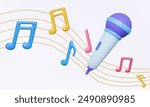 Microphone 3D icon sing karaoke and wave line key melody sound music notes colorful musical on pastel isolated background. Minimal cartoon style. Eps 10 vector. 3d render illustration. elements