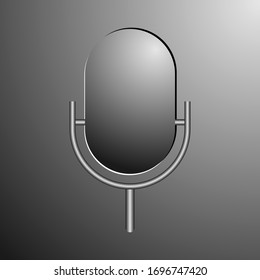 Microphone 3d. Music studio mic equipment. Vector realistic microphone in grey color. Illustration of mic media, microphone for karaoke and concert
