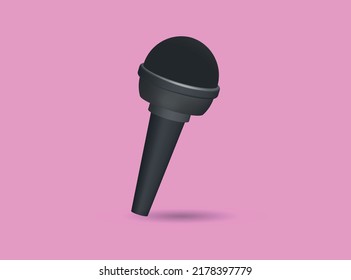 Microphone 3d render illustration.  Pastel colored wireless mike for radio or music entertainment isolated on white background.
