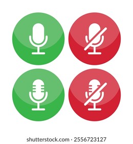 Microphone Active and Mute Button Vector Illustration