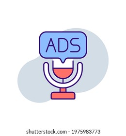 Microphone and ads RBG color icon. Podcast. Thin line vector illustration.