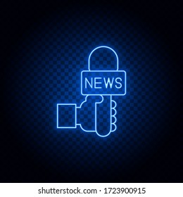 microphone, arm, journalist blue neon vector icon .Transparent background. Blue neon vector icon