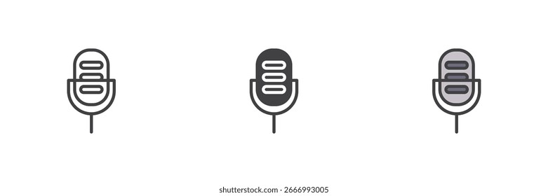 Microphone audio different style icon set. Line, glyph and filled outline colorful version, outline and filled vector sign. Symbol, logo illustration. Vector graphics.