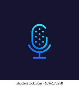 microphone, audio recording logo, line style