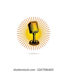 Mikrofon-Audiovektorgrafik des Podcast-Logos mit dem Symbol Mic einzeln auf weißem Hintergrund.