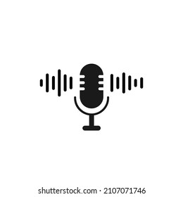 Microphone With Audio Waves Icon. Voice Recognition, AI Personal Assistant. Radio, Podcast Logo. Audio Message, Recorder, Speak Sign. Vector Illustration Isolated On White 