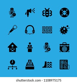 microphone, bee, watering, microphone, microphone, bacteria, barn, headphones and time vector icon. Simple icons set
