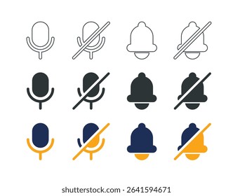 Microphone and Bell Icons (3 styles - colored, outline, solid)