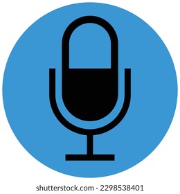 Microphone black color icon with blue circle simple flat style shape. Trendy un muted mic illustration for web, app, mobile, game, UI, logo. Audio, sound record pictogram with isolated background.