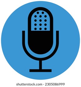 Microphone black color icon with blue circle simple flat style shape. Trendy un muted mic illustration for web, app, mobile, game, UI, logo. Audio, sound record pictogram with isolated background.