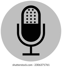 Microphone black color icon with gray circle simple flat style shape. Trendy un muted mic illustration for web, app, mobile, game, UI, logo. Audio, sound record pictogram with isolated background.