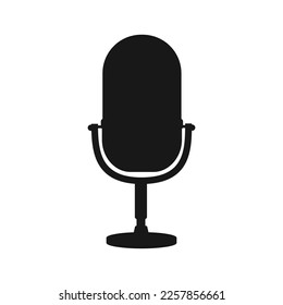 Microphone black color on a white background. Icon. isolated. Vector stock illustration. Communication. Subject for singing. Karaoke. flat style