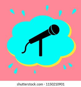 Microphone. Black icon in a bubble on a pink background. Vector