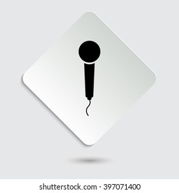 microphone - black vector icon  on a paper button