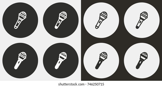 Microphone - black and white vector icons. Round buttons for graphic and web design.