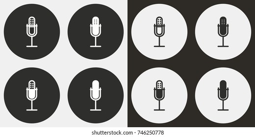 Microphone - black and white vector icons. Round buttons for graphic and web design.