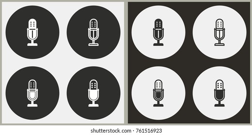 Microphone - black and white vector icons. Round buttons for graphic and web design.