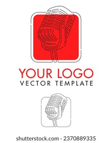 Microphone for bloggers silhouette and sound level indicator columns logo template for leading, singer, event, karaoke party