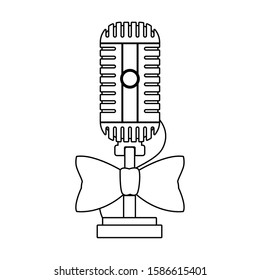 microphone with bow tie icon over white background, vector illustration