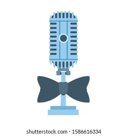 microphone with bow tie icon over white background, vector illustration