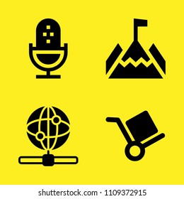 microphone, box trolley, internet and mountain vector icon set. Sample icons set for web and graphic design