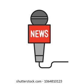 Microphone broadcasting news color icon. Television reporting. Isolated vector illustration