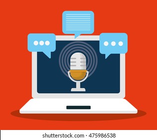 microphone bubble laptop gadget tool music sound voice con. Flat design. Vector illustration