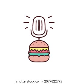 Ilustración del micrófono y la hamburguesa. Gráficos vectoriales para impresiones de merch y otros usos.