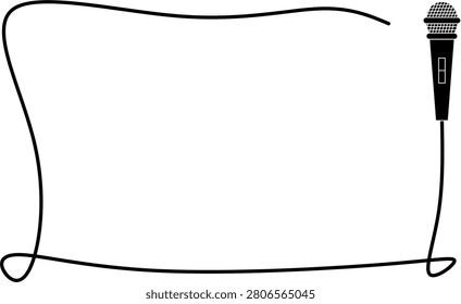 Microphone Cable Frame Border Vector with Wired Mic Copy Space.Creative microphone cable forming a rectangular frame with a wired handheld microphone. Minimal line art vector banner for design, text