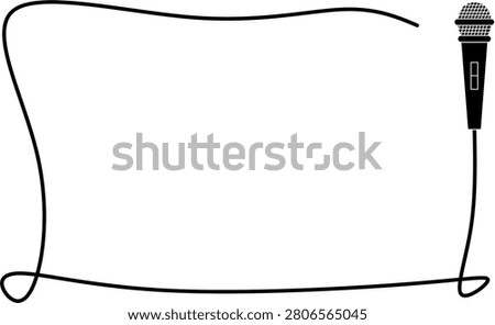 Microphone Cable Frame Border Vector with Wired Mic Copy Space.Creative microphone cable forming a rectangular frame with a wired handheld microphone. Minimal line art vector banner for design, text