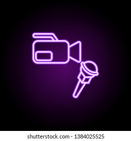 microphone and camera neon icon. Elements of media, press set. Simple icon for websites, web design, mobile app, info graphics