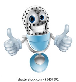 Microphone cartoon character giving double thumbs up  illustration