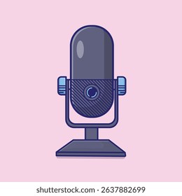 Microphone Cartoon Vector Icon Illustration. Music Instrument Icon Concept Isolated Premium Vector. Flat Cartoon Style