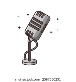Microphone Cartoon Vector Illustration - Isolated on a White Background.
