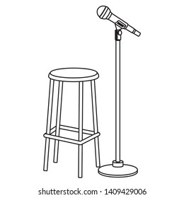 microphone and chair icon cartoon black and white vector illustration graphic design