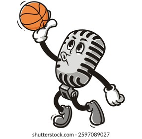 Microphone character mascot cartoon playing slam dunk basketball