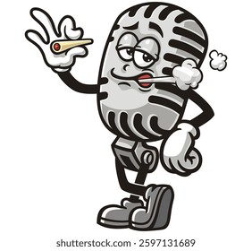 Microphone character mascot cartoon is smoking