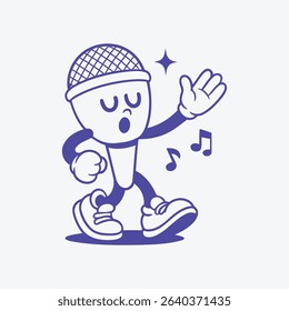 A microphone character singing in the spotlight, designed in a vibrant cartoon style with a musical, energetic vibe.