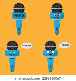 microphone character vector illustration with various expressions.