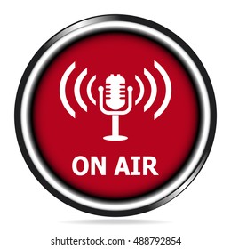 Microphone classic and on air text Icon on red  button, voice icon illustration