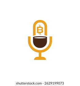 Um microfone com uma xícara de café e design de logotipo Bitcoin
