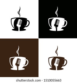microphone and coffee vector logo template