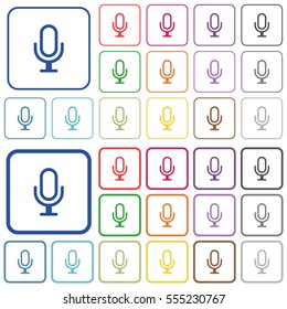 Microphone color flat icons in rounded square frames. Thin and thick versions included.